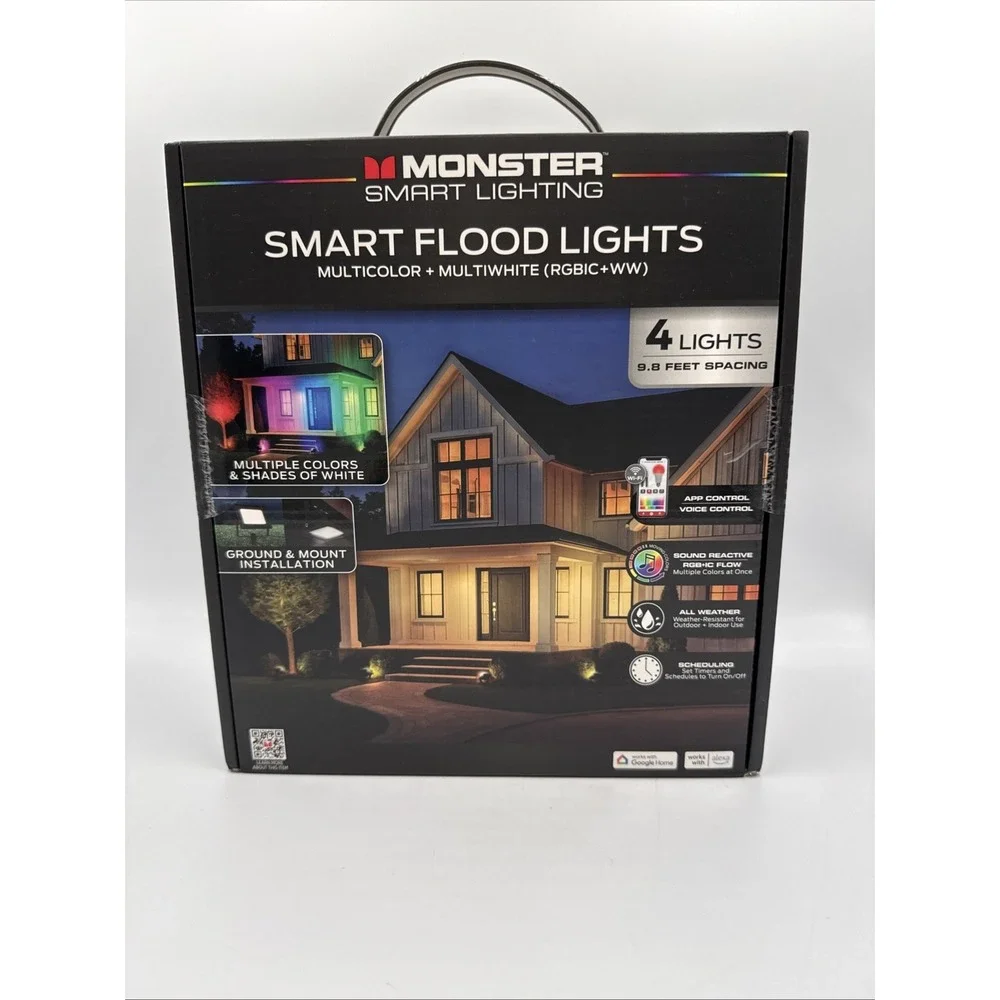 Monster Smart LED Flood Lights Outdoor App/Voice RGBIC+White 4-Pack